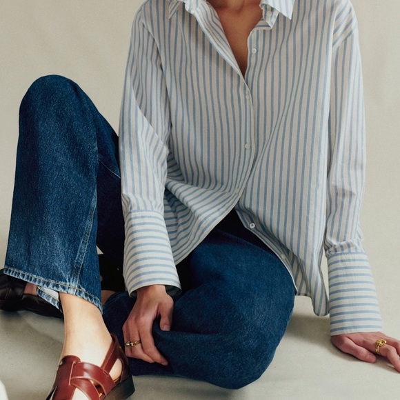 Sezane Sky Blue and White Striped Shirt - Picture 1 of 13